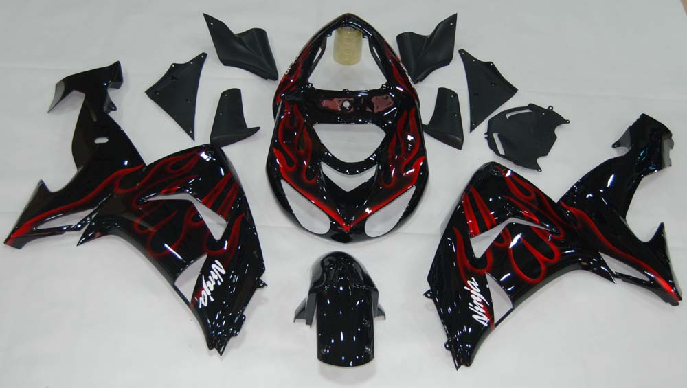 Amotopart Fairings 2006-2007 Kawasaki ZX 10R Black & Red Flame Ninja Generic