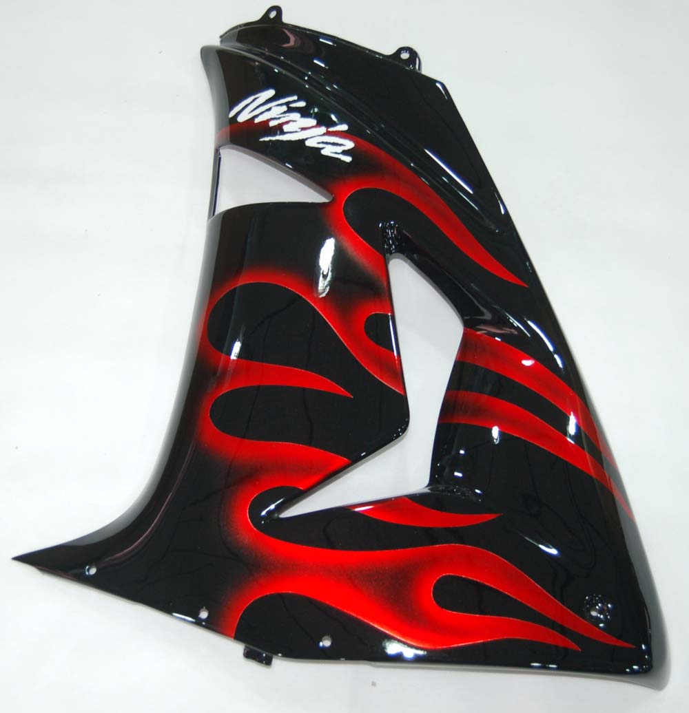 Amotopart stroomlijnkappen 2006-2007 Kawasaki ZX 10R zwart en rode vlam Ninja generiek
