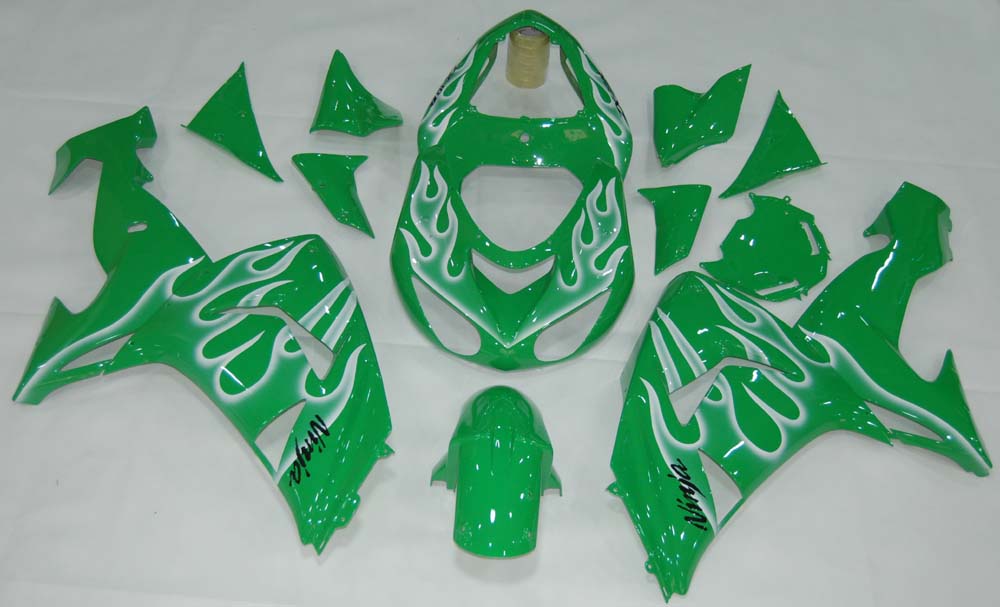Amotopart Fairings 2006-2007 Kawasaki ZX 10R Green & White Flame Ninja Generic