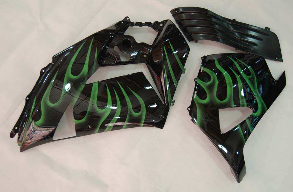 Amotopart Fairings 2006-2011 Kawasaki ZX14R Black & Green Flame Ninja Generic