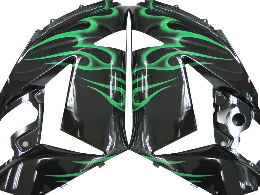 Amotopart Fairings 2006-2011 Kawasaki ZX14R Black & Green Flame Ninja ZX14R Generic