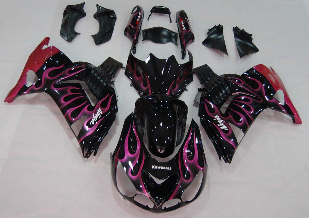 Amotopart Fairings 2006-2011 Kawasaki ZX14R Black & Purple Flame Ninja Generic