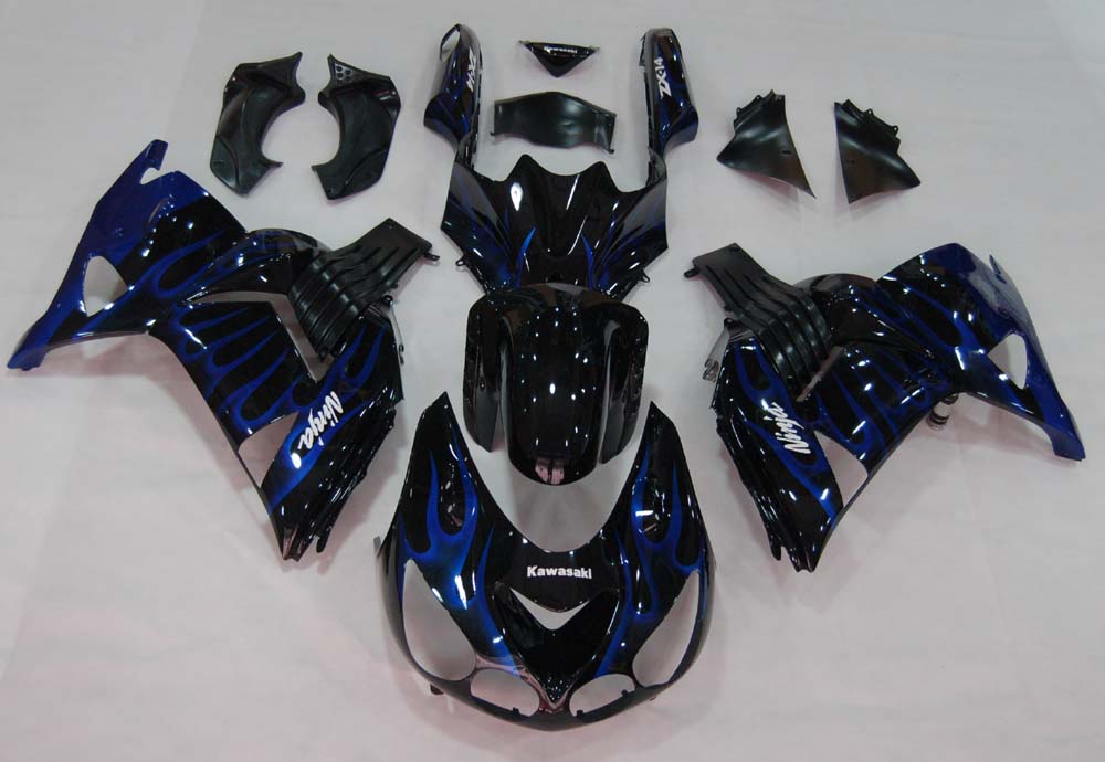 Amotopart Fairings 2006-2011 Kawasaki ZX14R Black & Blue Flame Ninja Generic