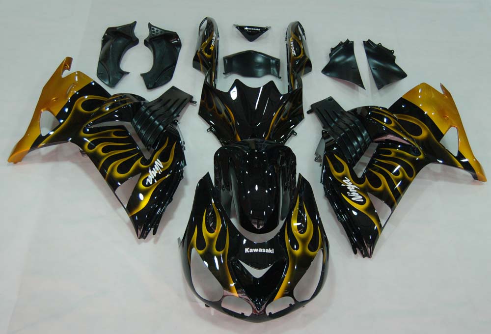 Amotopart Fairings 2006-2011 Kawasaki ZX14R Black & Gold Flame Ninja Generic