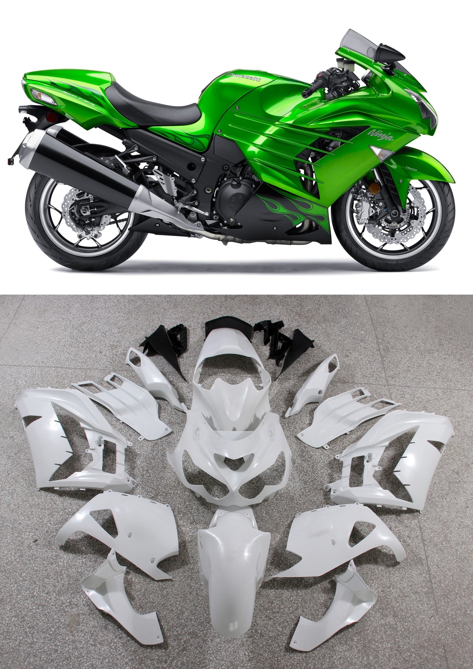 Amotopart muovisuojat 2012-2021 Kawasaki ZX14R Ninja Green Flame Generic