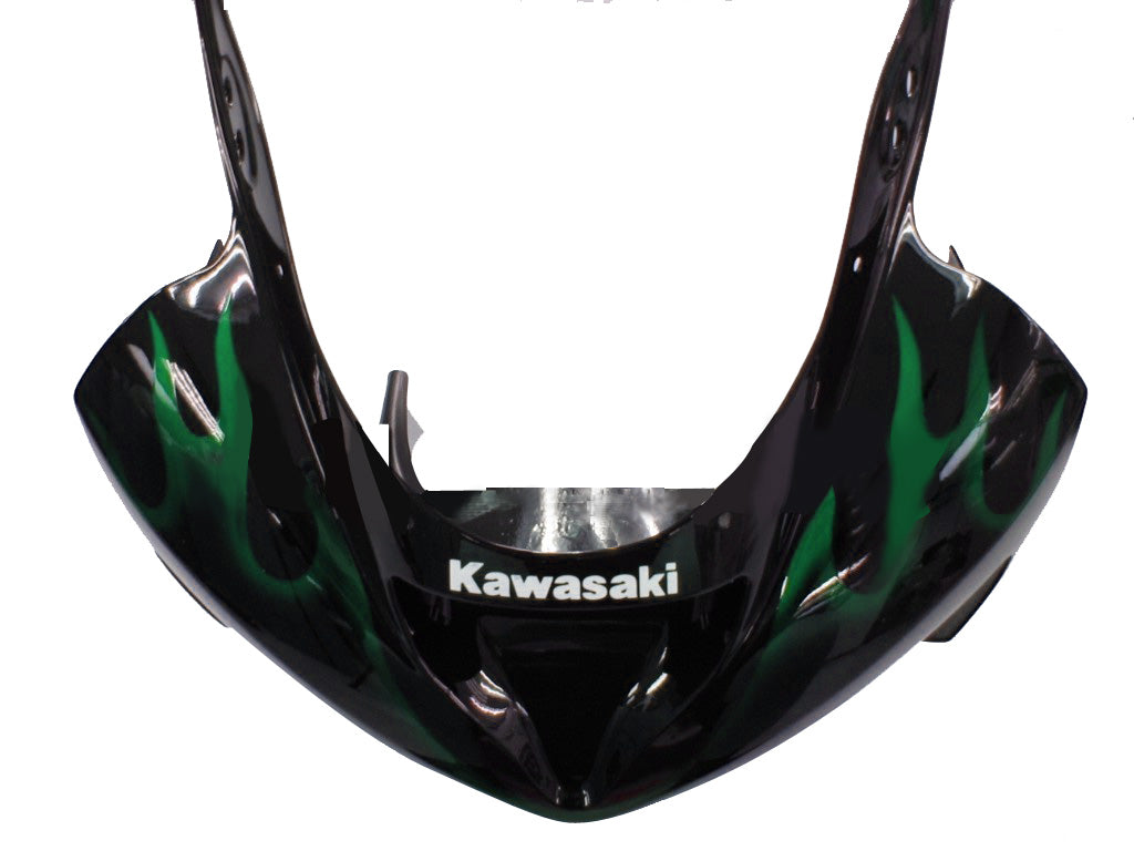 Amotopart Fairings 2003-2004 Kawasaki ZX6R 636 Black & Green Flame Ninja Generic