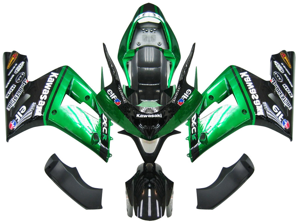Amotopart Fairings 2003-2004 Kawasaki ZX6R 636 Green Black Elf Generic
