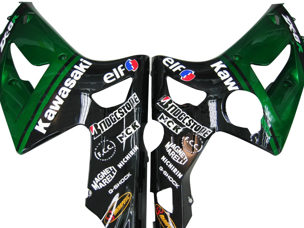 Amotopart Fairings 2003-2004 Kawasaki ZX6R 636 Green Black Elf Generic