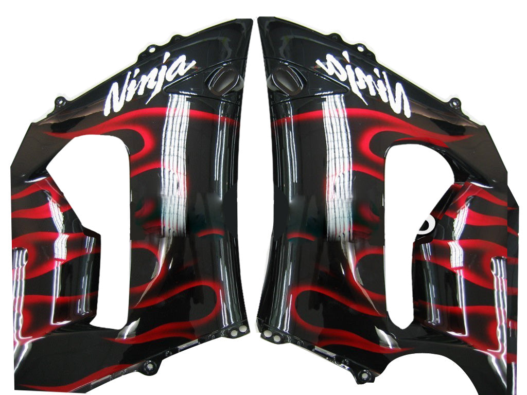 Carenados Amotopart 2005-2006 Kawasaki ZX6R 636 Negro y Rojo Flame Ninja Genérico