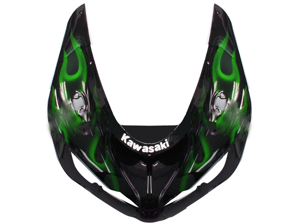 Carenados Amotopart 2005-2006 Kawasaki ZX6R 636 Negro y Verde Flame Ninja Genérico