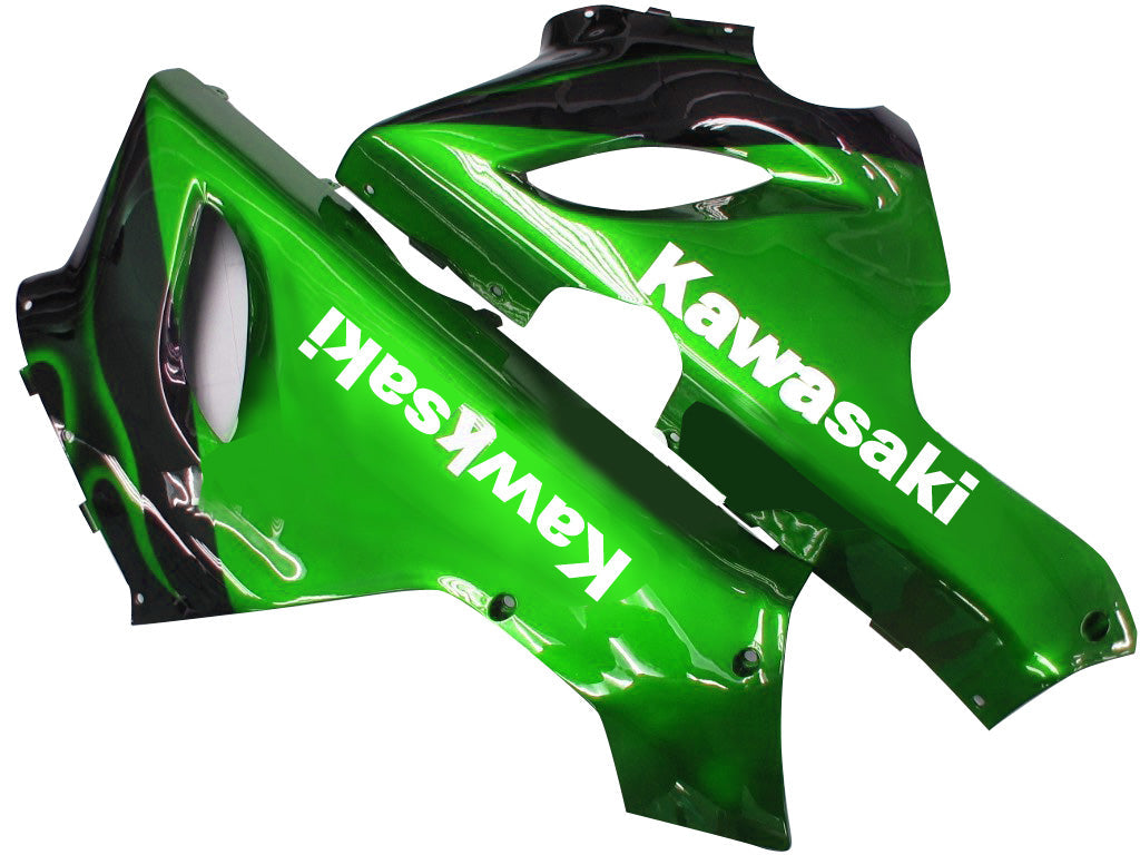 Amotopart Fairings 2005-2006 Kawasaki ZX6R 636 Black & Green Flame Ninja Generic