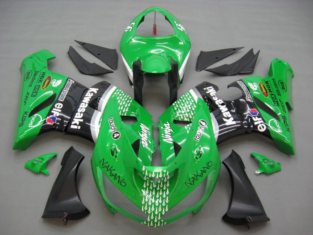Amotopart Fairings 2005-2006 Kawasaki ZX6R 636 Green Black No.56 Nakano Generic
