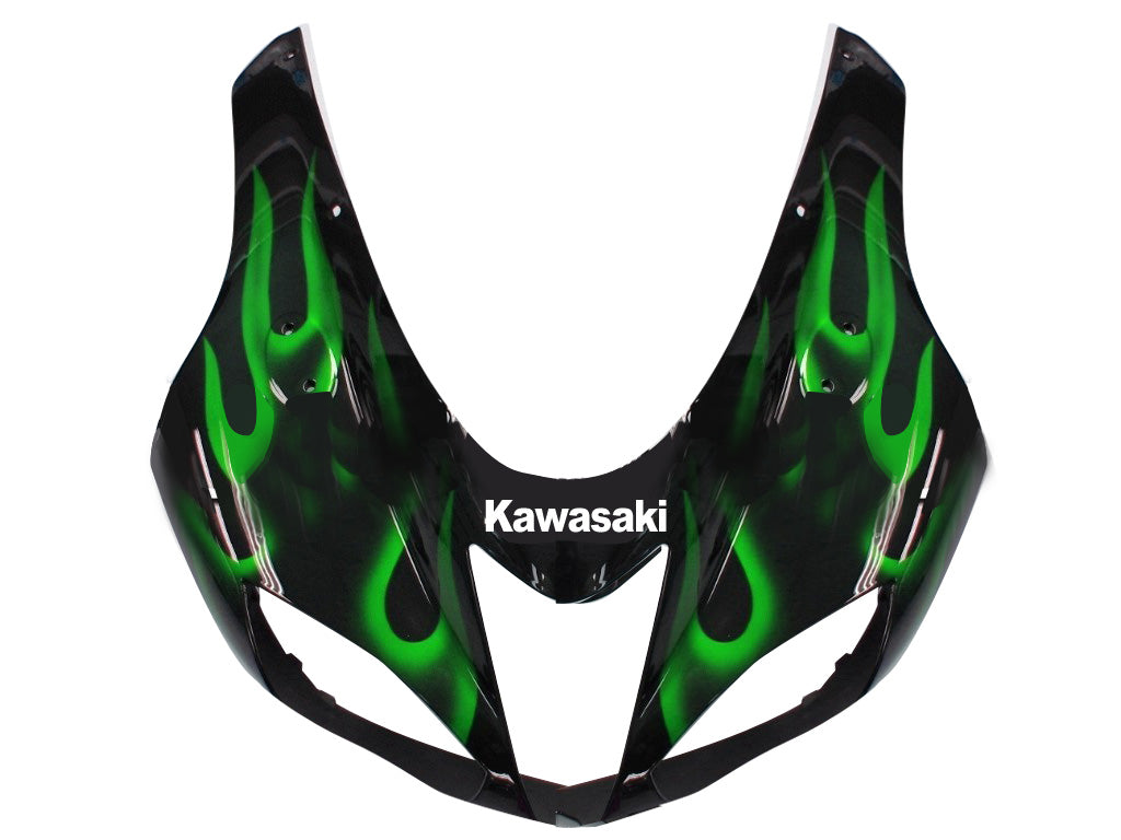 Amotopart Fairings 2007-2008 Kawasaki ZX6R ZX636 Black & Green Flame Ninja Generic