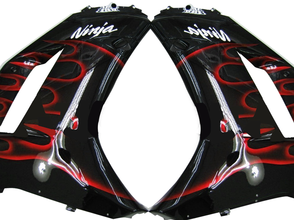 Amotopart Fairings 2007-2008 Kawasaki ZX6R ZX636 Black & Red Flame Ninja ZX6R Generic