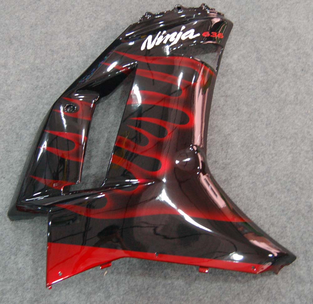 Carenados Amotopart 2007-2008 Kawasaki ZX6R ZX636 Negro y Rojo Flame Ninja Genérico