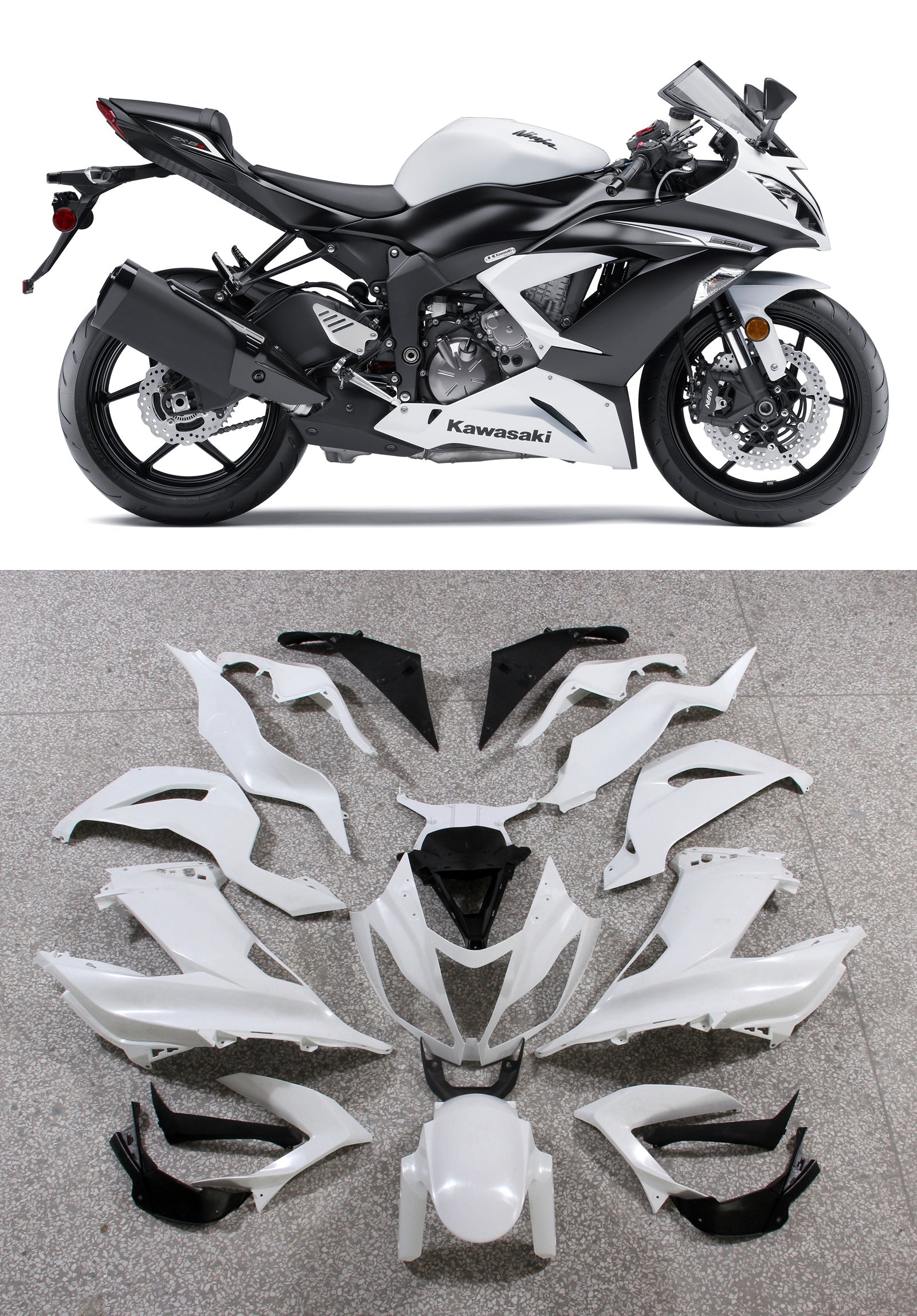 Amotopart Carénages 2013-2018 Plastiques Kawasaki ZX6R 636 Blanc Ninja Generic