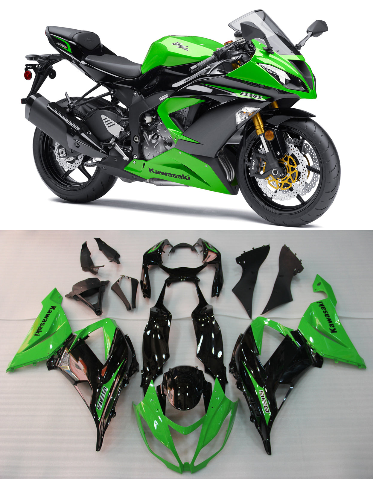 Amotopartin suojat 2013-2018 Muovit Kawasaki ZX6R 636 Vihreä Musta Ninja Generic