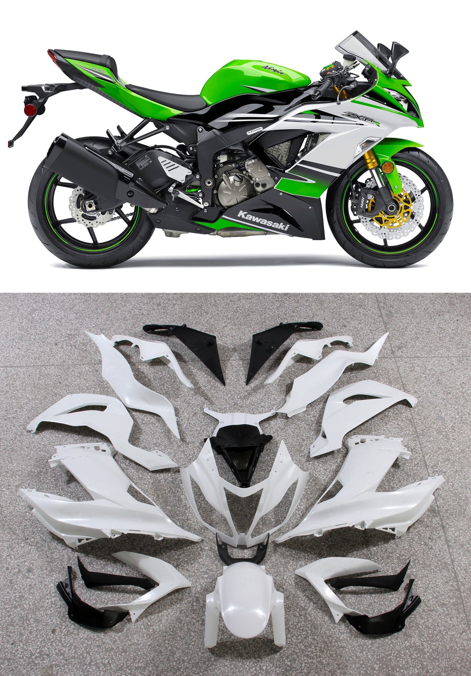 Amotopartin suojat 2013-2018 Muovit Kawasaki ZX6R 636 Vihreä Valkoinen Ninja Generic