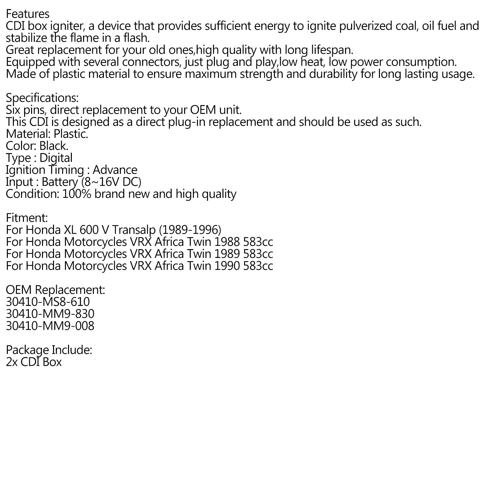 Allumeur CDI pour Honda XL600 V 87-94 Transalp, MS8, CI558, avec interrupteur de béquille latérale générique