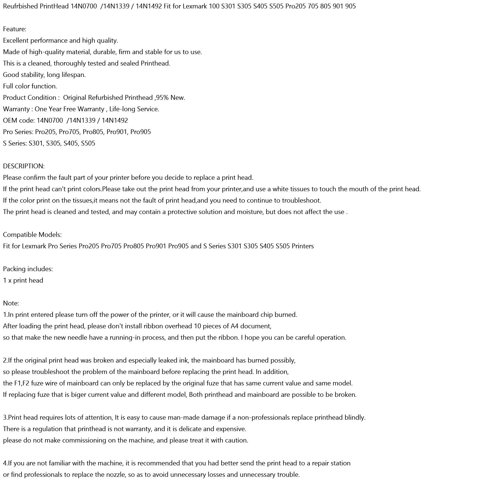 Tête d'impression couleur 14N0700 pour Lexmark Pro805 Pro205 209 S408 S505 S508