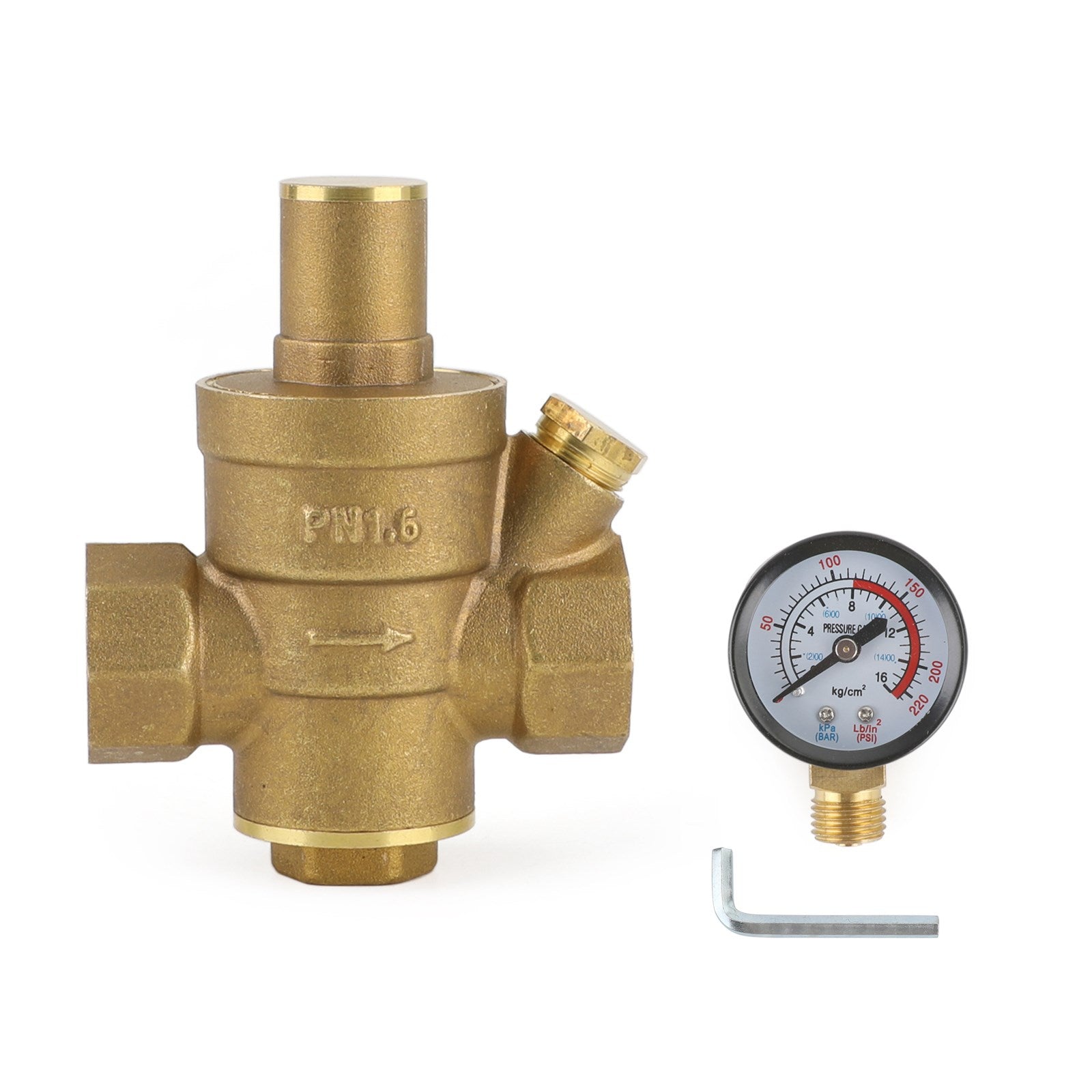 Reductor regulador de presión de agua ajustable de latón DN15 1/2" con medidor genérico