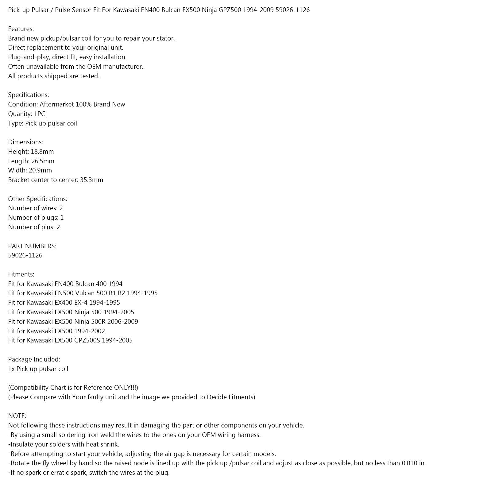 Areyourshop Pickup Pulsar Coilover dla Kawasaki GPZ 500 EX Ninja 500/R Vulcan EN 500 94-09