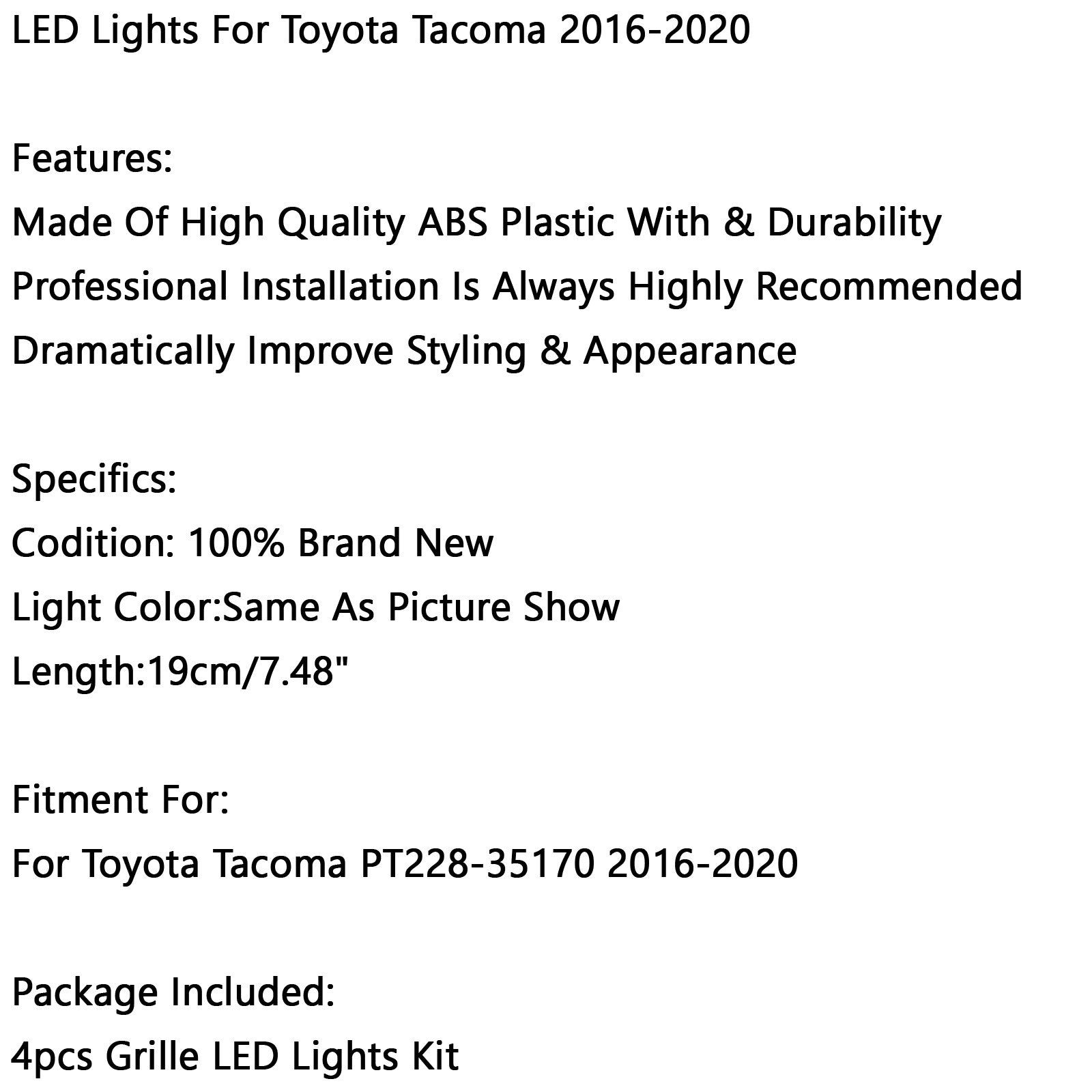 4 stks/set LED Verlichting voor Tacoma 2016-2020 Voorbumper Grille PT228-35170 Generiek Helder