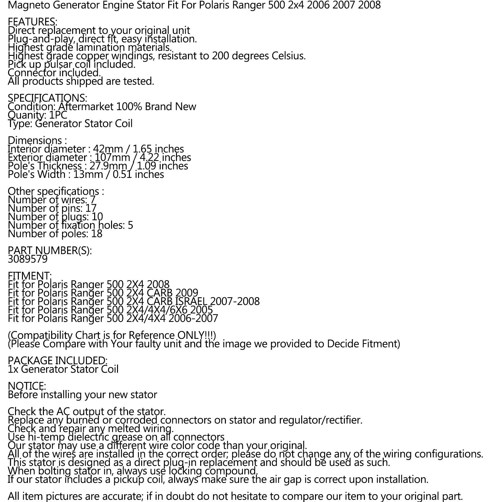 Oletko myymäläsi STATOR GENERAATTORIN ALTERNAATTORI Sopii malleihin Honda RANGER 500 2x4 CARB 2005-2009 3089579