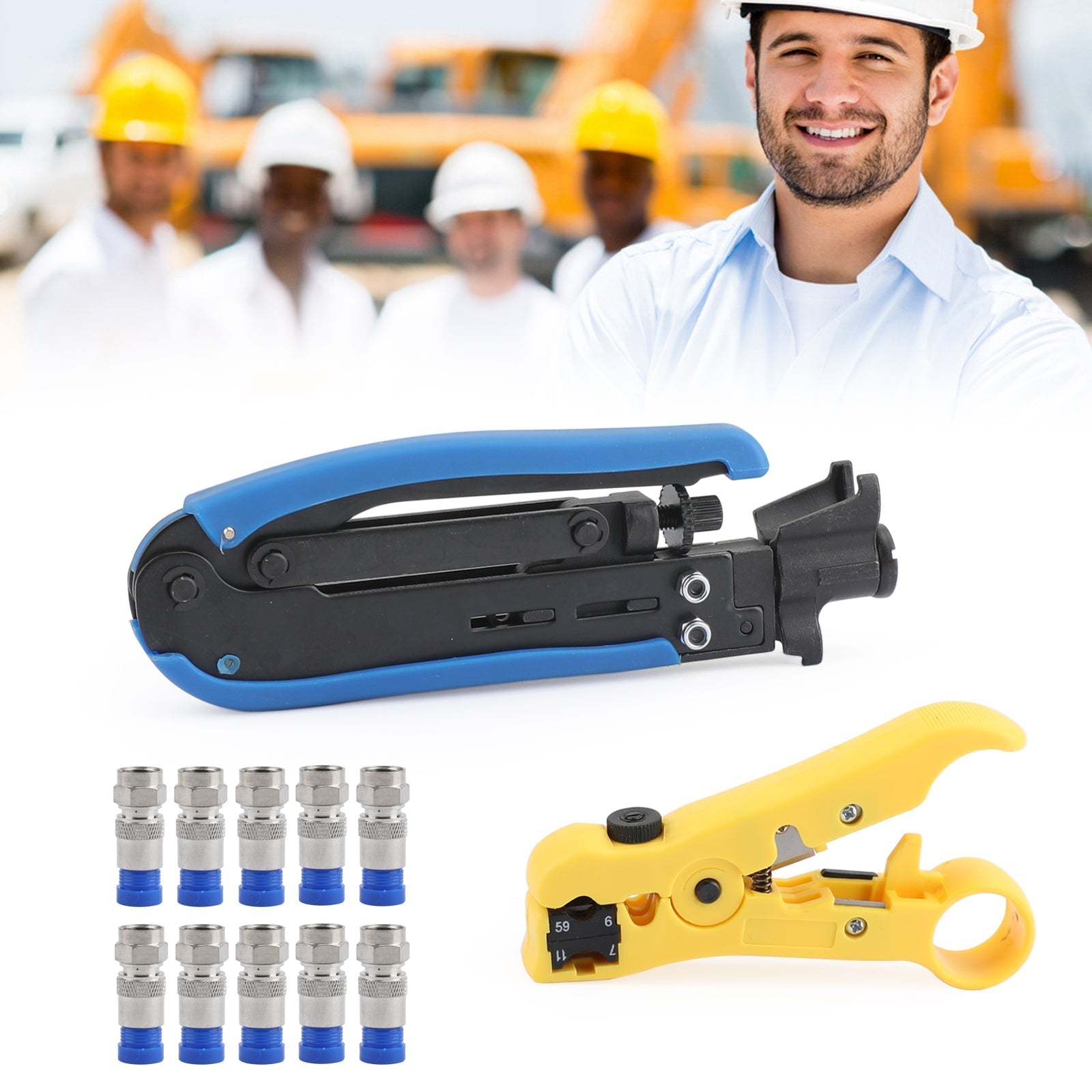 Outil de compression coaxial de type F Kit de sertissage de câble coaxial réglable RG6 RG59 RG11