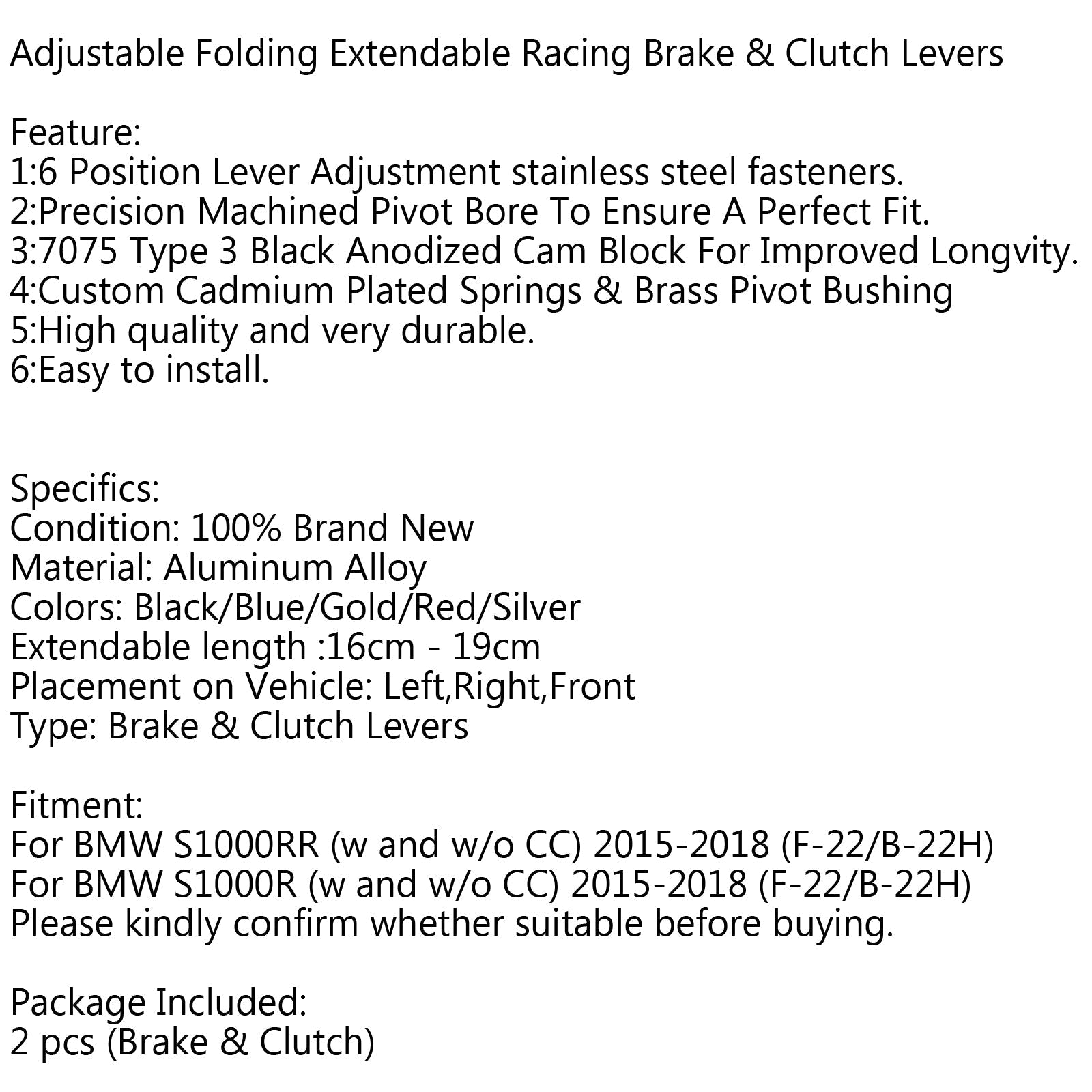 Jarru- ja joustava kytkinvipu, joka on säädettävä BMW S1000RR S1000R 15-18 Genericille