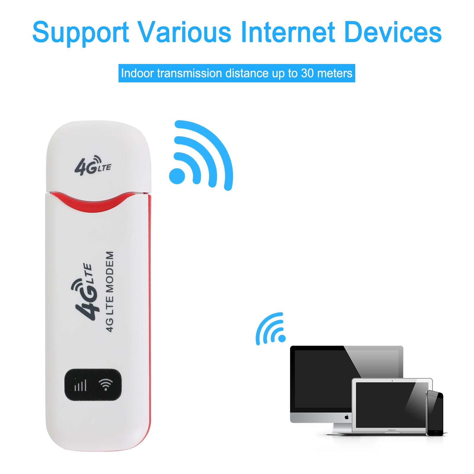 Enrutador inalámbrico 4G LTE WiFi módem de banda ancha móvil desbloqueado USB Dongle blanco