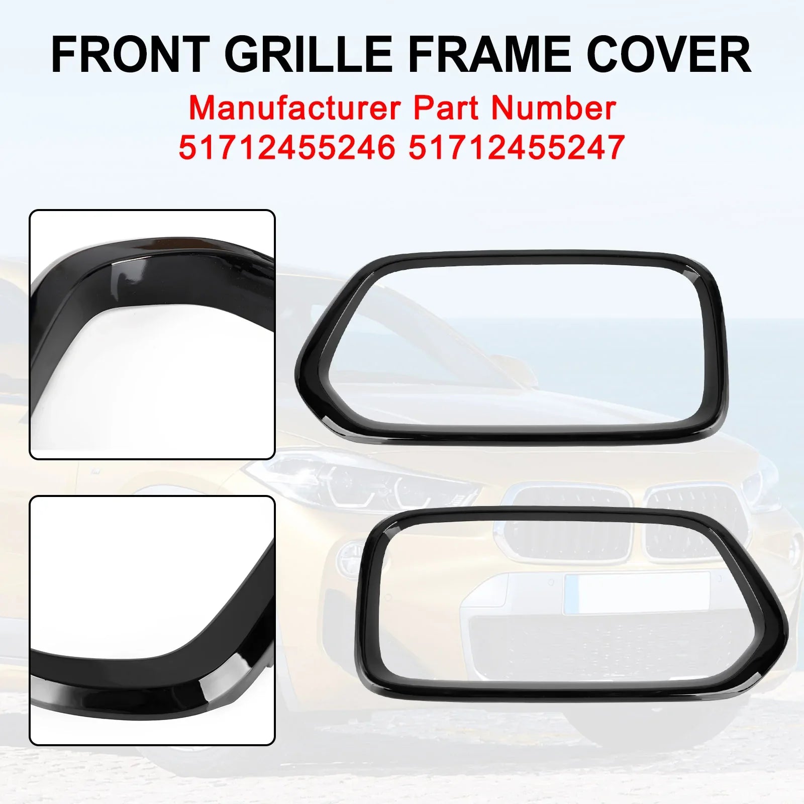 BMW X2 Serie F39 2018-2021 Rivestimento del telaio della griglia del paraurti anteriore nero lucido