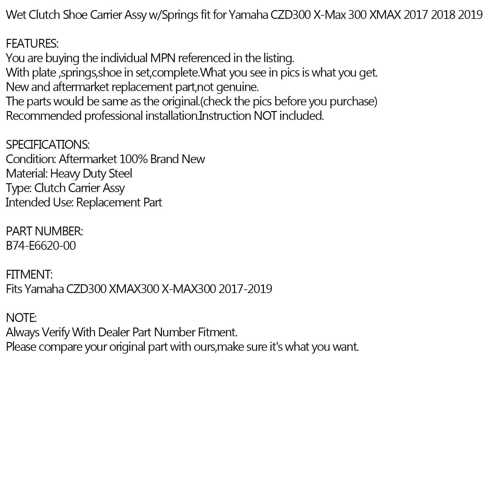 Set mokre sklopke sklopke sklopke s sklopko z vzmetjo za Yamaha X-Max 300 17-19 B74-E6620-00 generic