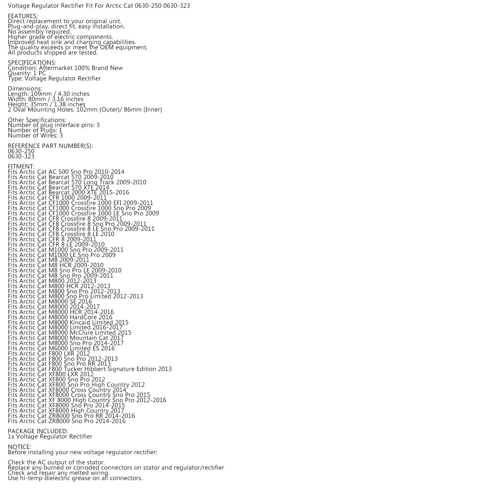 Prostownik regulatora napięcia do skutera śnieżnego Arctic Cat 0630-250 0630-323