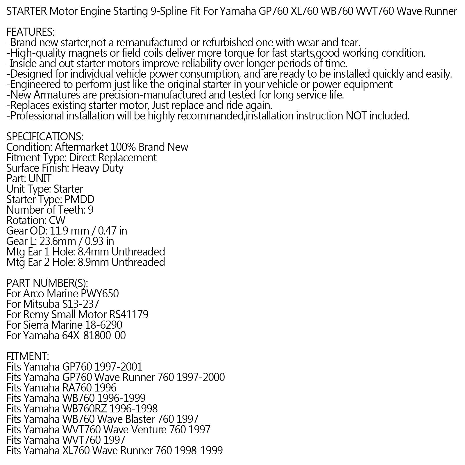 Starter za Yamaha Wave Blaster Venture 760 GP760 XL760 WB760 WVT760 96-00 generic
