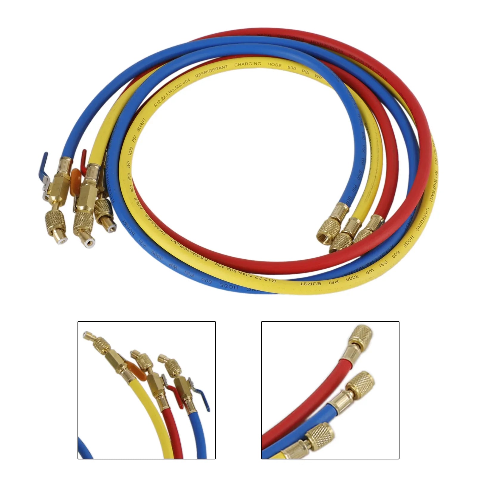 3 węże ładujące HVAC 1/4" SAE 600 PSI z zaworem odcinającym czynnik chłodniczy AC R134A