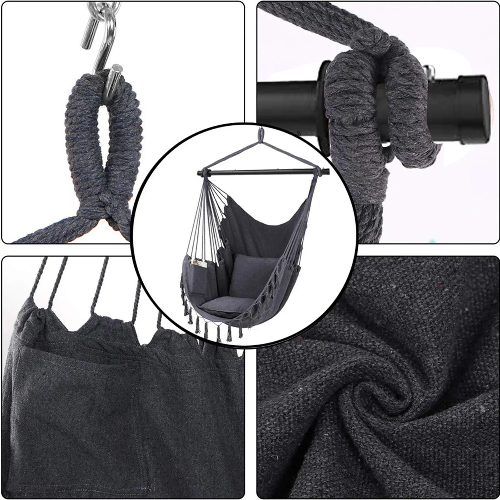 Chaise de hamac 'intérieur/extérieure accrochant la balançoire de corde avec des coussins portant la charge 150KG