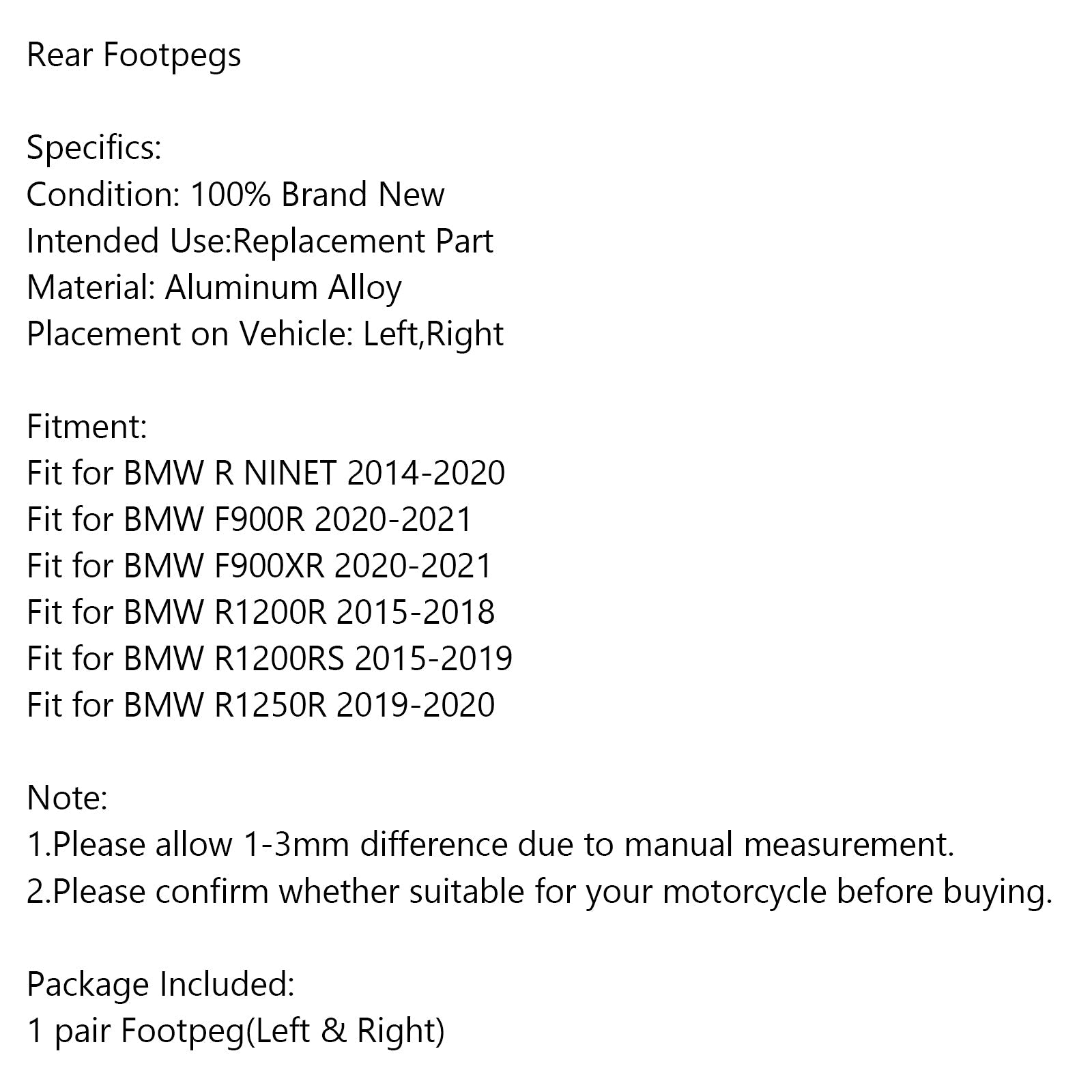 Repose-pieds arrière repose-pieds pour BMW R NINET F900R F900XR R1200R R1200RS R1250R générique