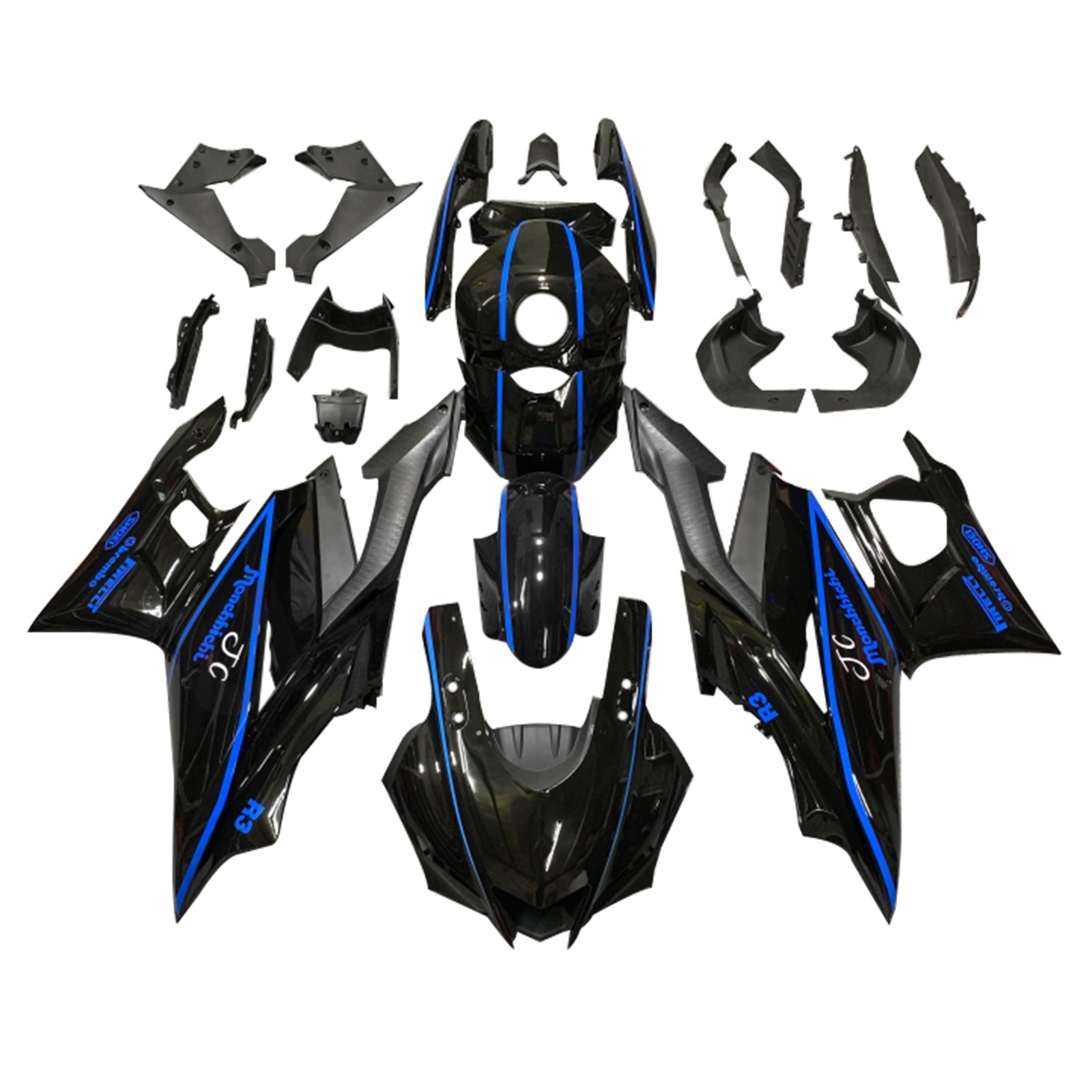 Amotopart Yamaha YZF-R3 R25 2019-2021 Kit Carénage Carrosserie Plastique ABS