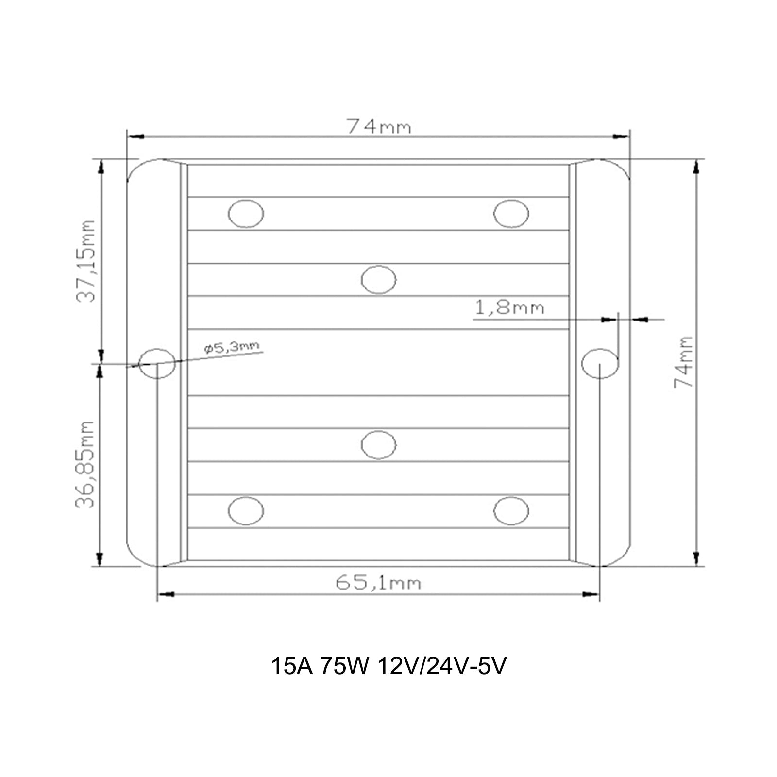 Wodoodporny regulator konwertera zasilania DC 12 V/24 V do 5 V 75 W 15 A