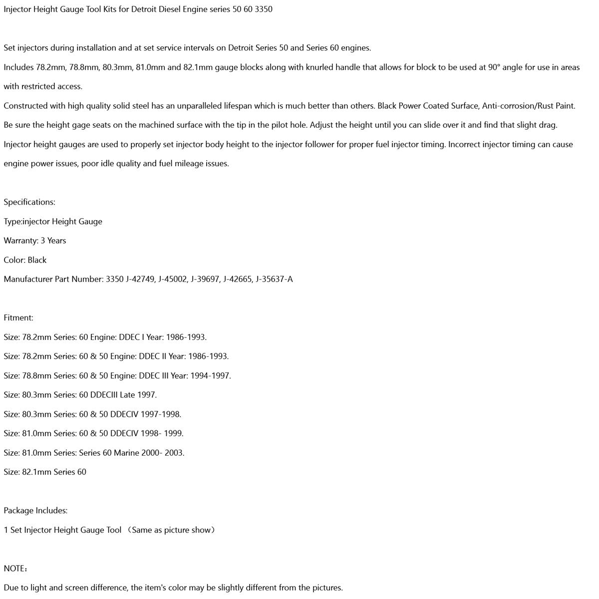 Kits de herramientas de calibre de altura del inyector para motor diésel Detroit serie 50 60 3350 genérico