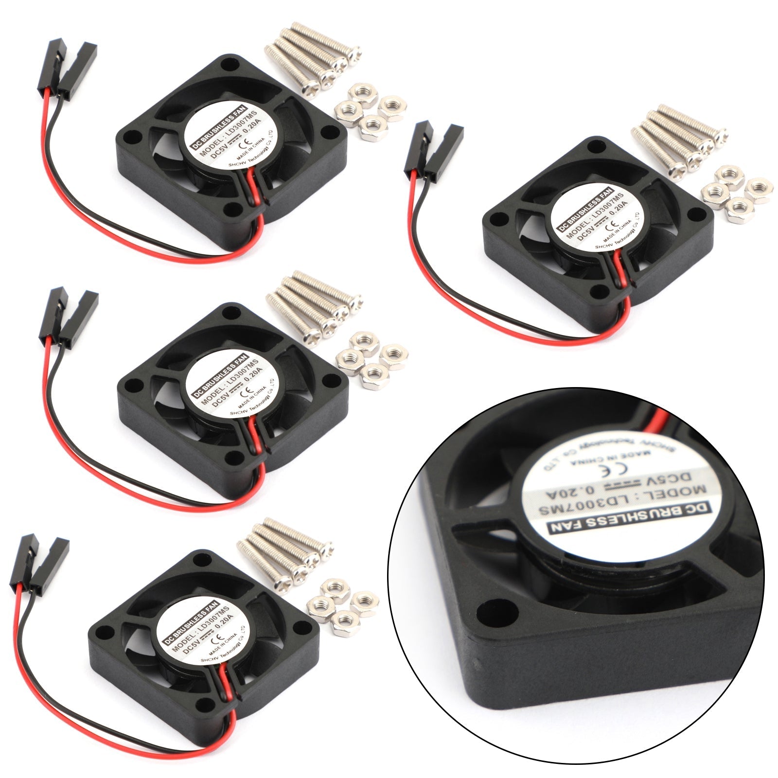 4x 2 broches 30MMx30MM 3007 5V ventilateur de refroidissement rayonnant pour Raspberry Pi 2/3 modèle B 4B
