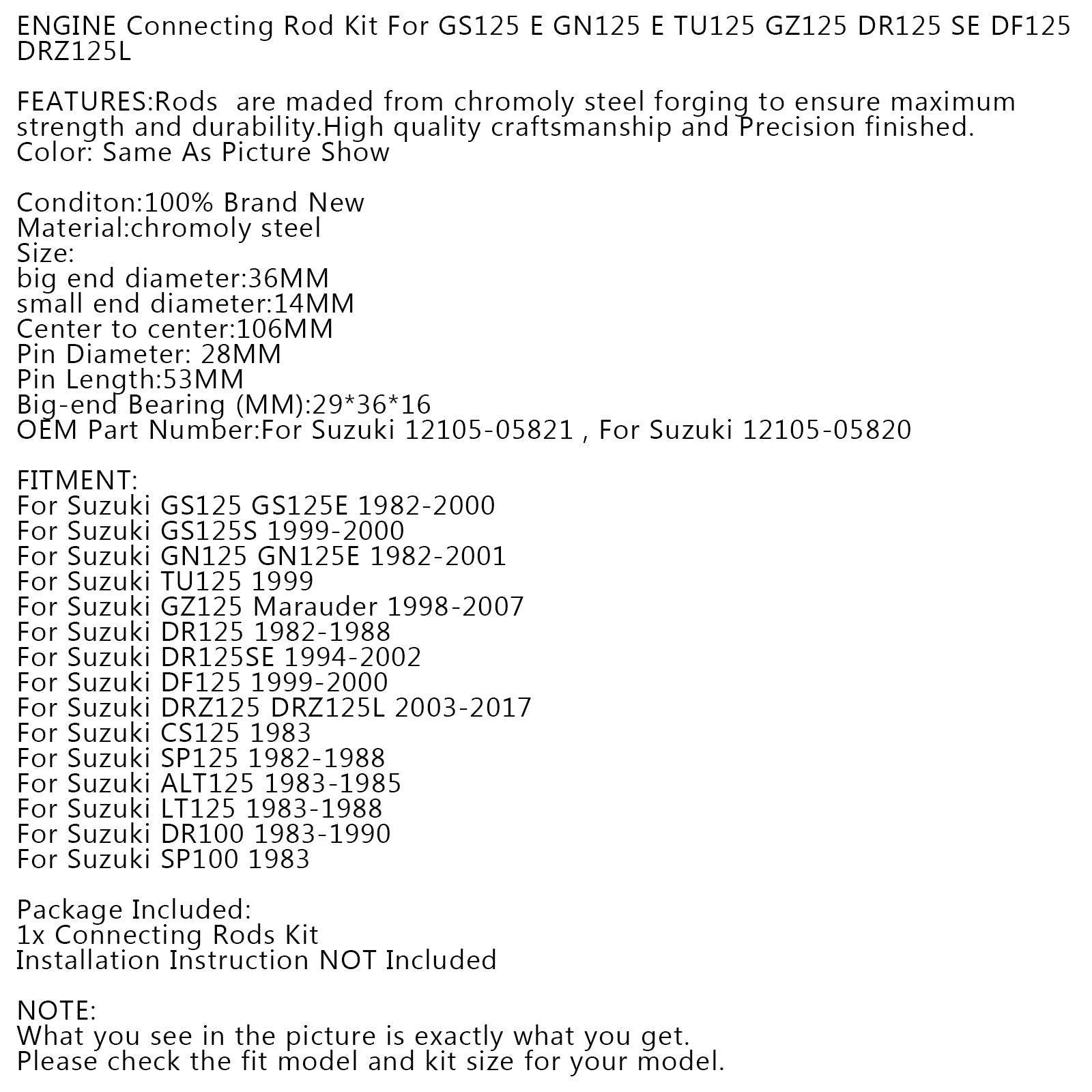Kit biella per Suzuki GS GN GZ DR DF DRZ CS SP ALT LT 125 DR SP 100 Nuovo generico