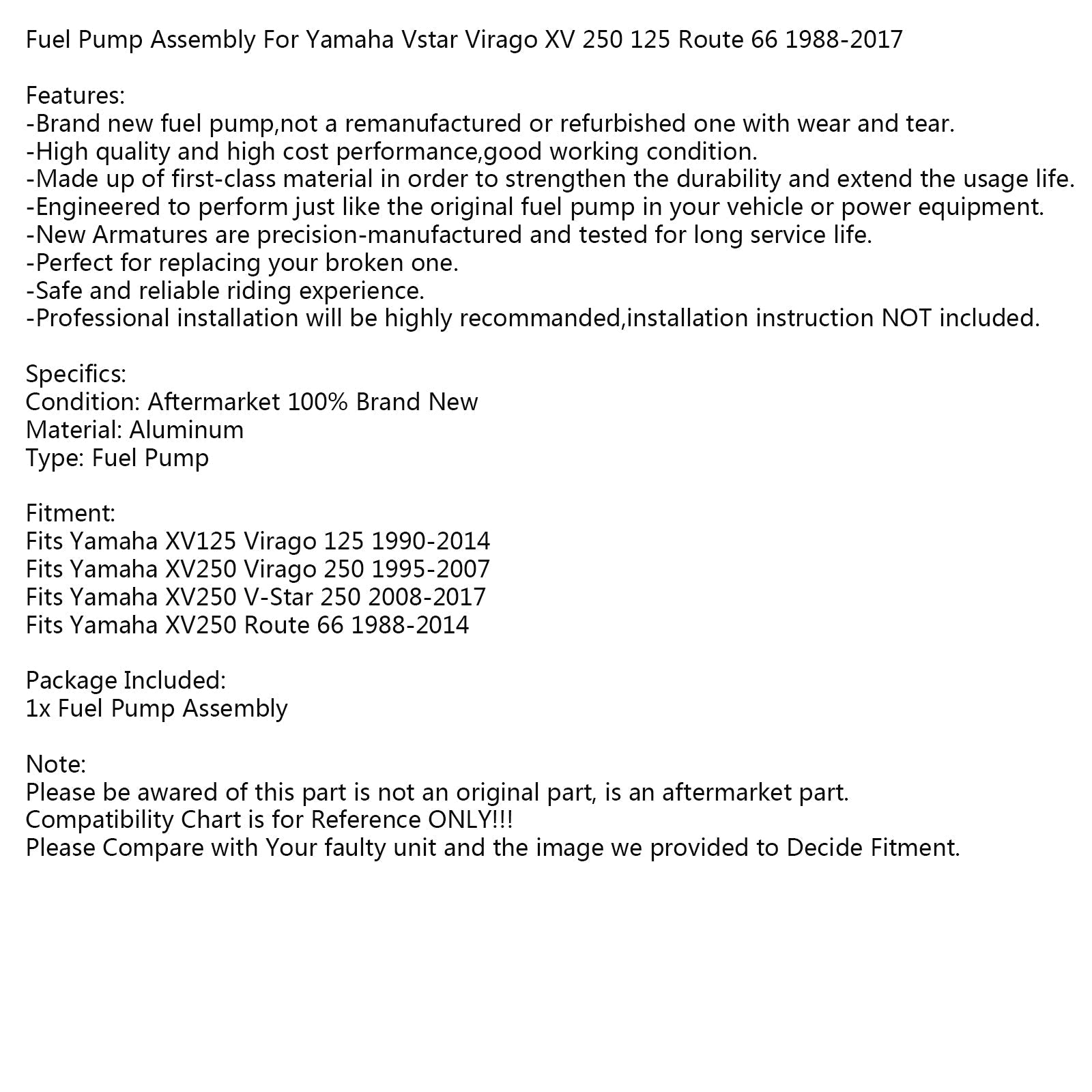 Polttoainepumppu Yamaha Virago XV 125 S 240 250 V Star / Route 66 XV250 97-18 Generic