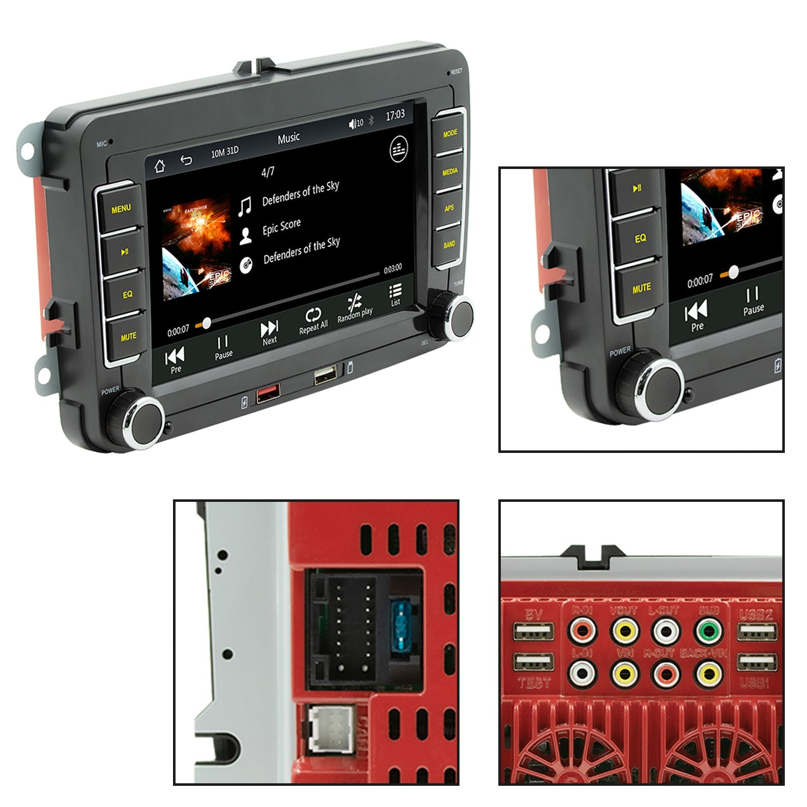 7 "Volkswagen Coche Bluetooth Radio Coche Reproductor MP5 Inalámbrico Carplay + 4 Cámara LED