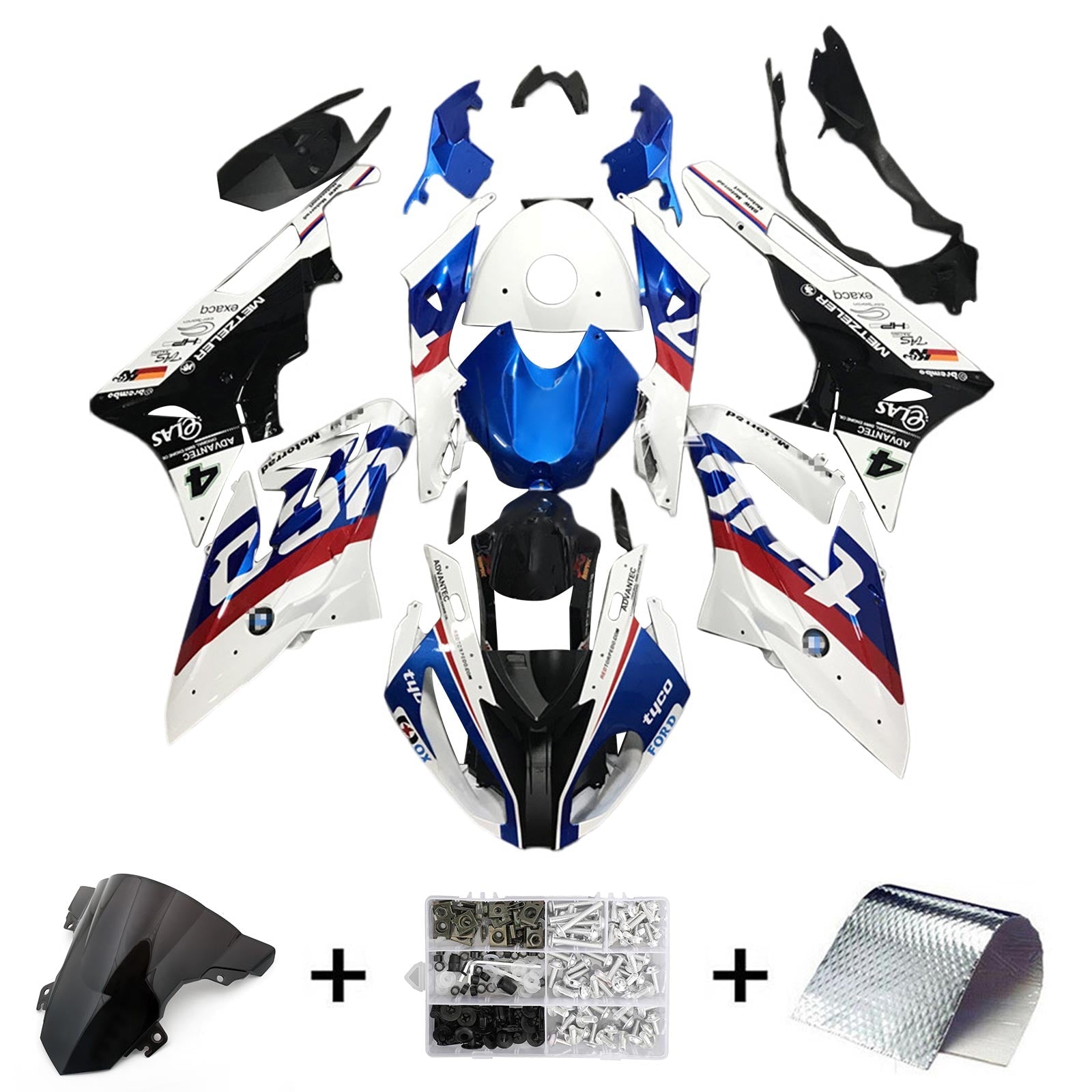 Amotopart BMW S1000RR 2015-2016 Kit kvadratni plastični abs