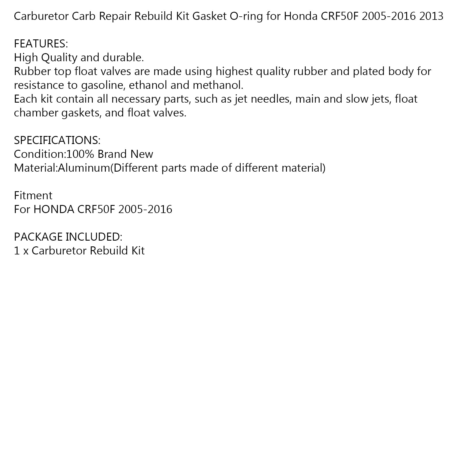 Carburateur Carb Reparatie Rebuild Kit O-Ring voor Honda CRF50F 2005-2016 Generiek