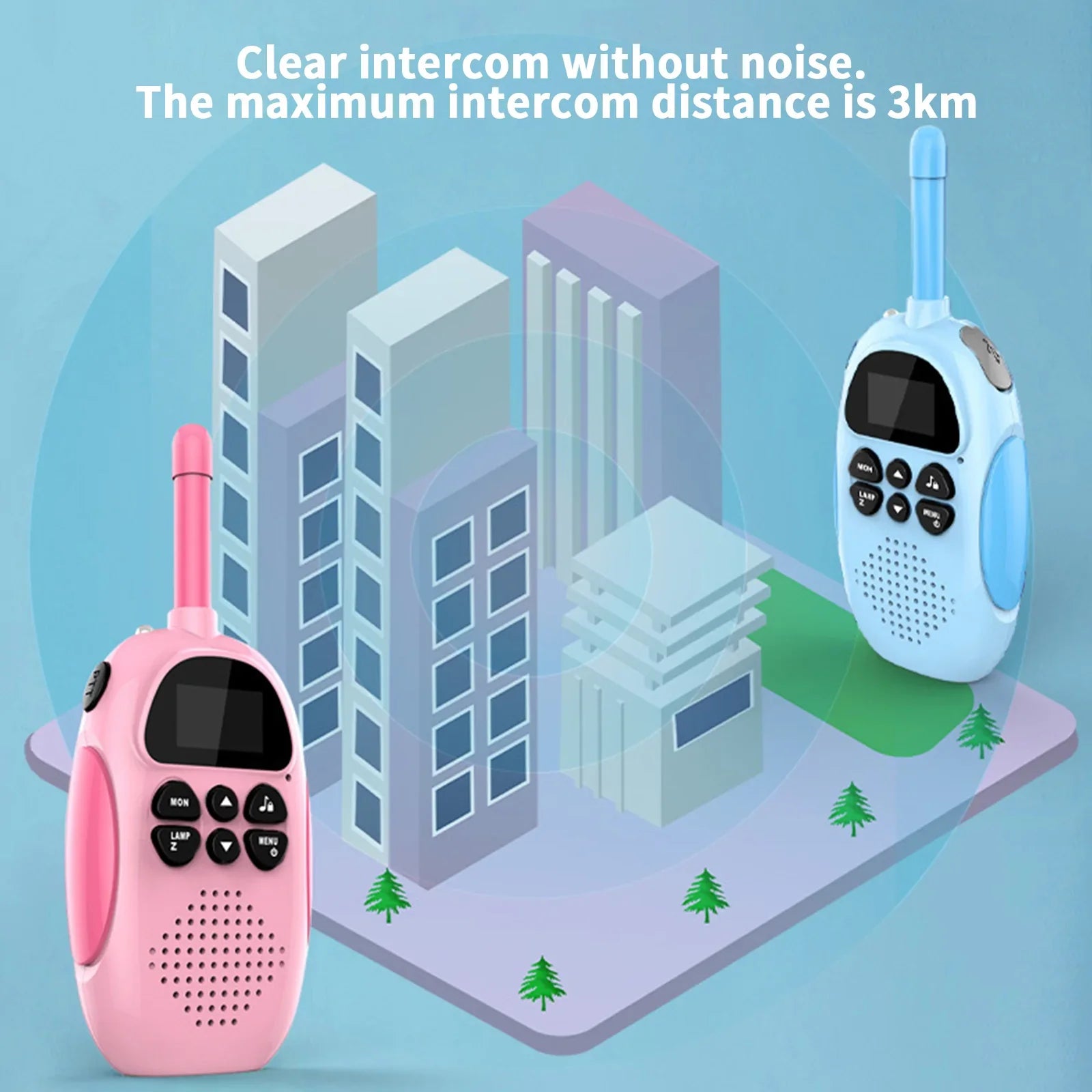 Pack de 2 Talkies-walkies Enfants - Portée 3 km - 22 Canaux - Lampe de Poche - Rechargeable