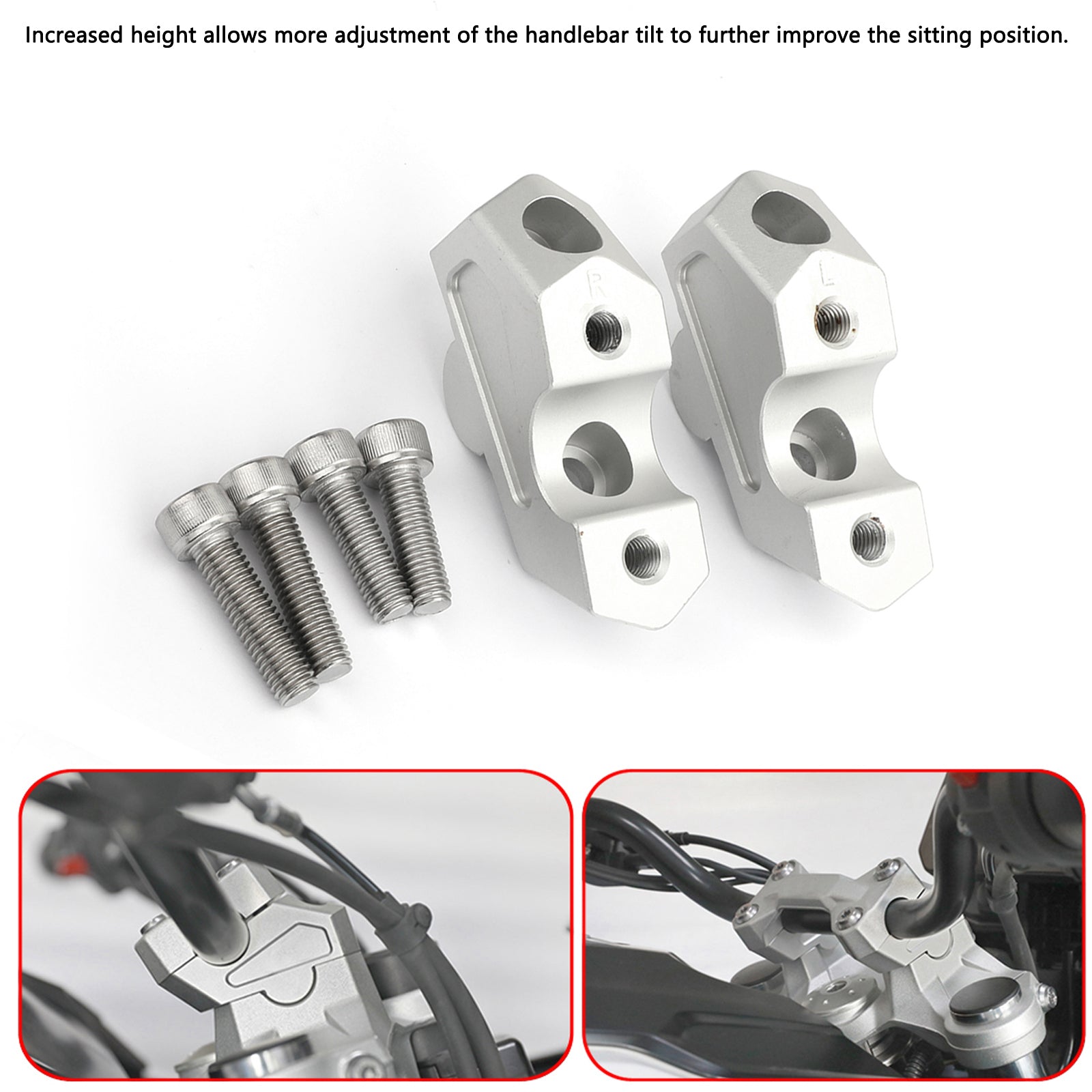 Podnośniki kierownicy 20 mm srebrne 7/8" wznios 23 mm do BMW F750GS 2018 2019 Generic
