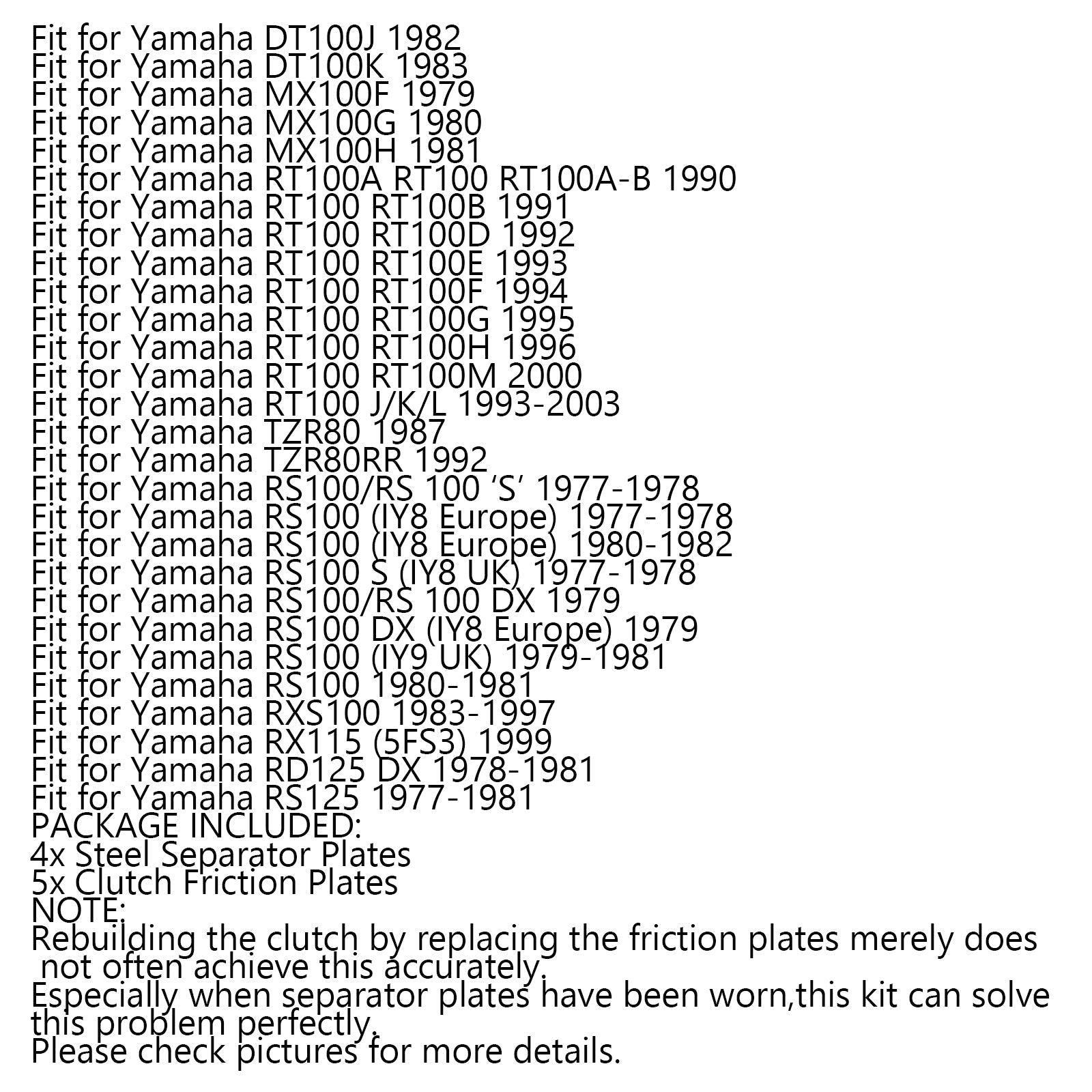 Kit de embrague de acero y placas de fricción para Yamaha XT125 RT100 RS100 TZR80 YBR125